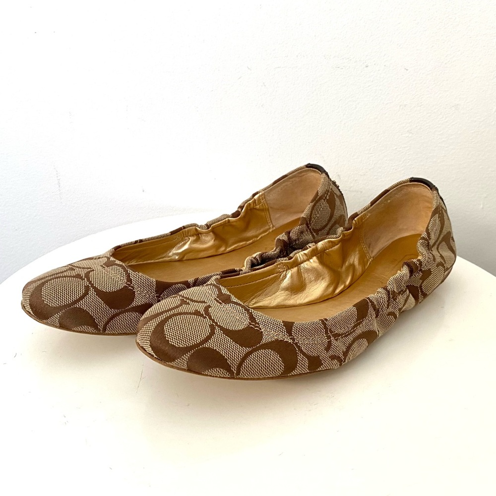 Coach Aly Signature C Logo Khaki Ballet Flats Size 7 - Picture 8 of 11